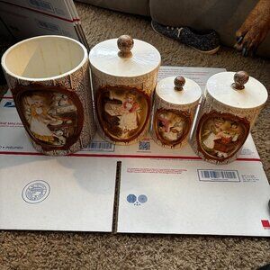 Sears Roebuck Pioneer Woman 4 canisters 3 lids Coffee Tea Sugar